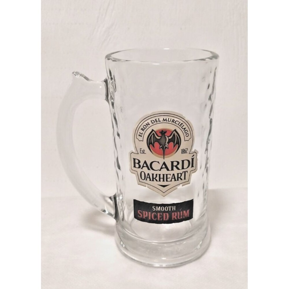New Bacardi Oakheart Spiced Rum/ Beer/ 12 oz mug Rippled Glass Effect